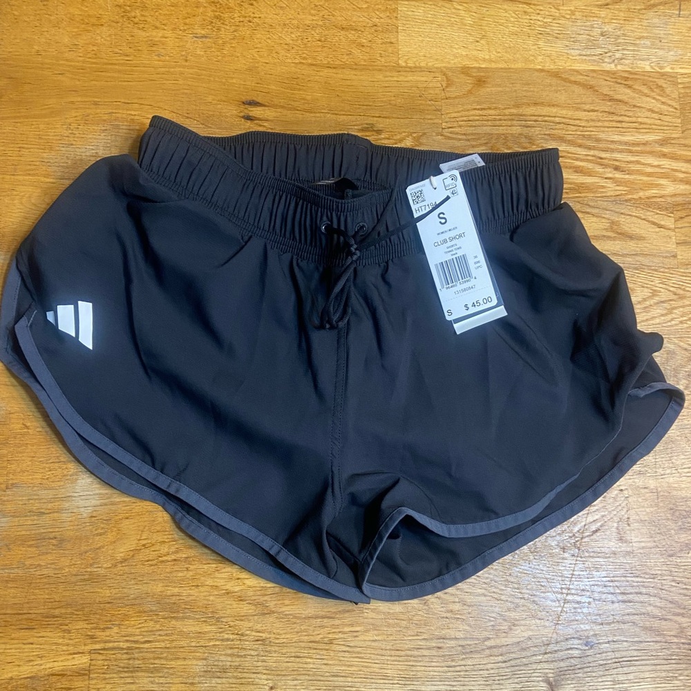 Adidas  Womens Club Shorts Black Size small Aeroready  white 3 stripe logo NEW